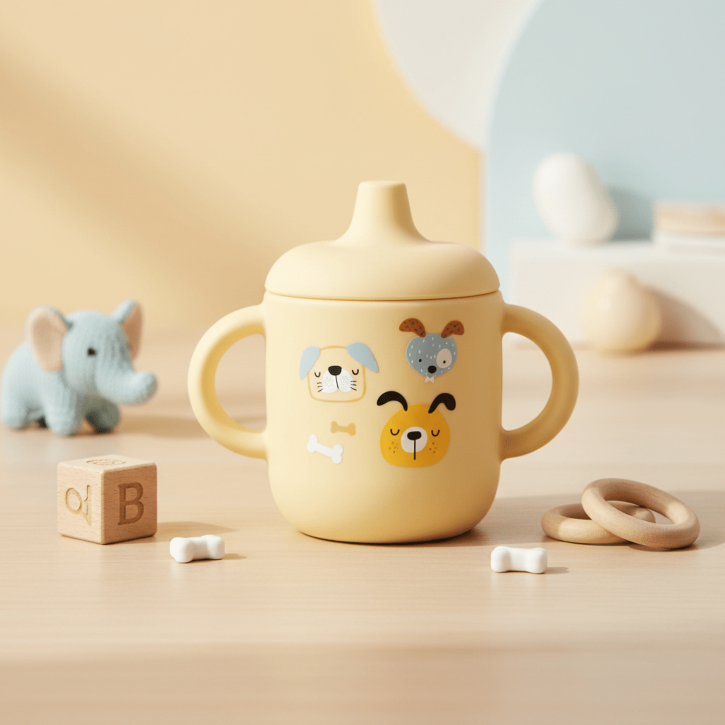 gobelet bebe jaune motifs chiens