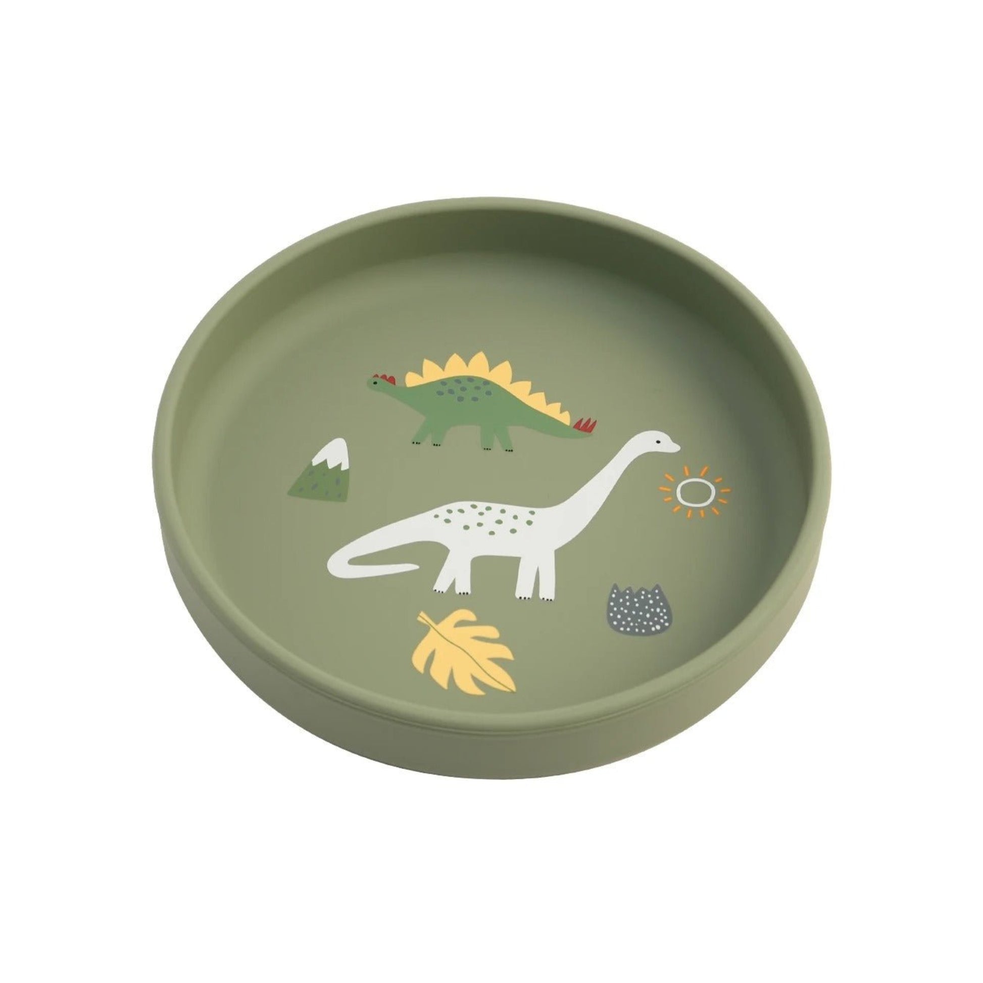 assiette bebe antiderapante coloris vert motif dinosaure