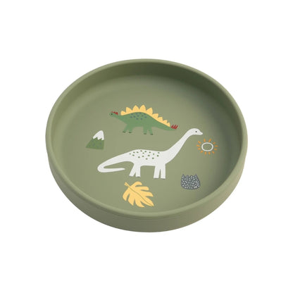assiette bebe antiderapante coloris vert motif dinosaure