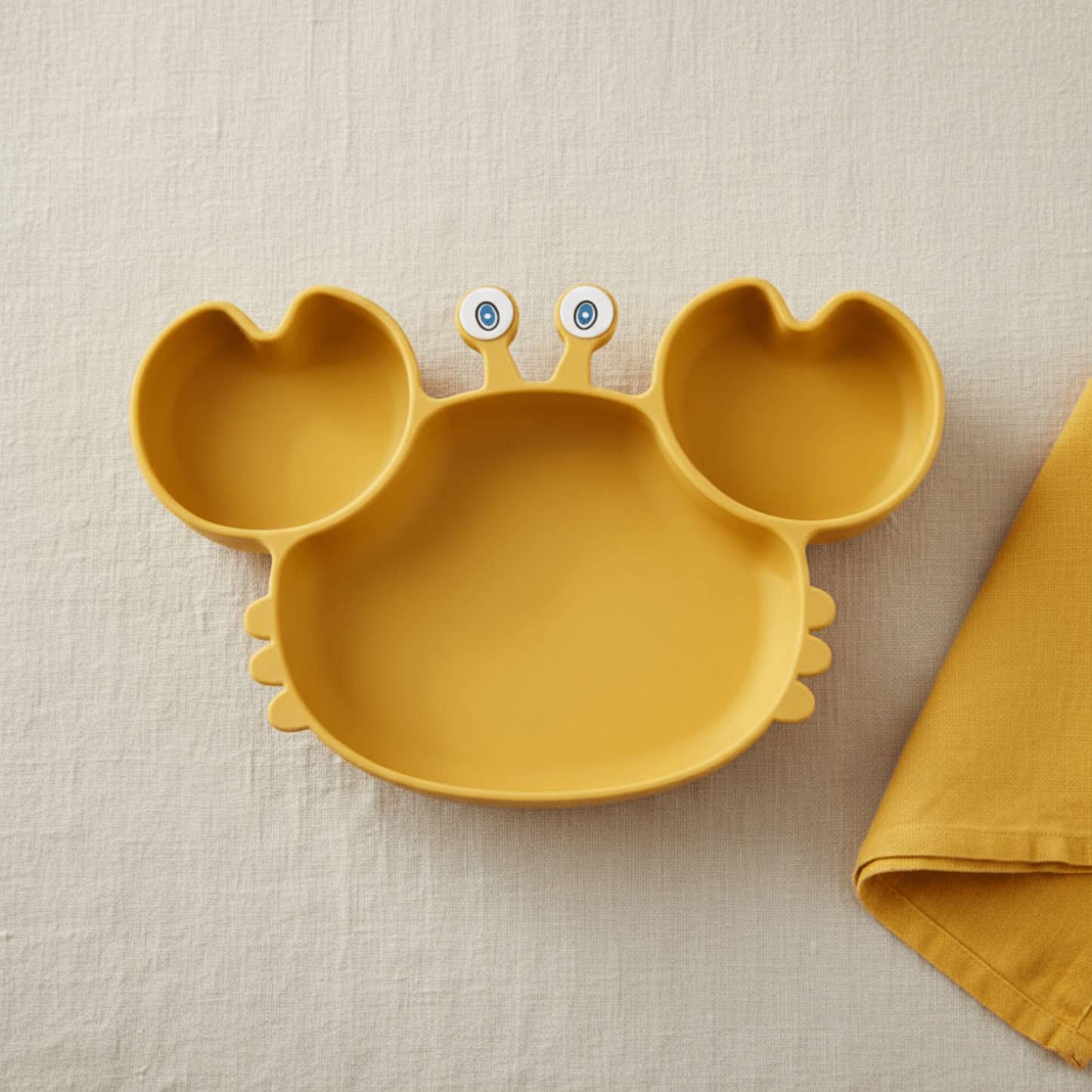 présentation de la variante jaune moutarde de l'assiette compartiment crabe ventousée