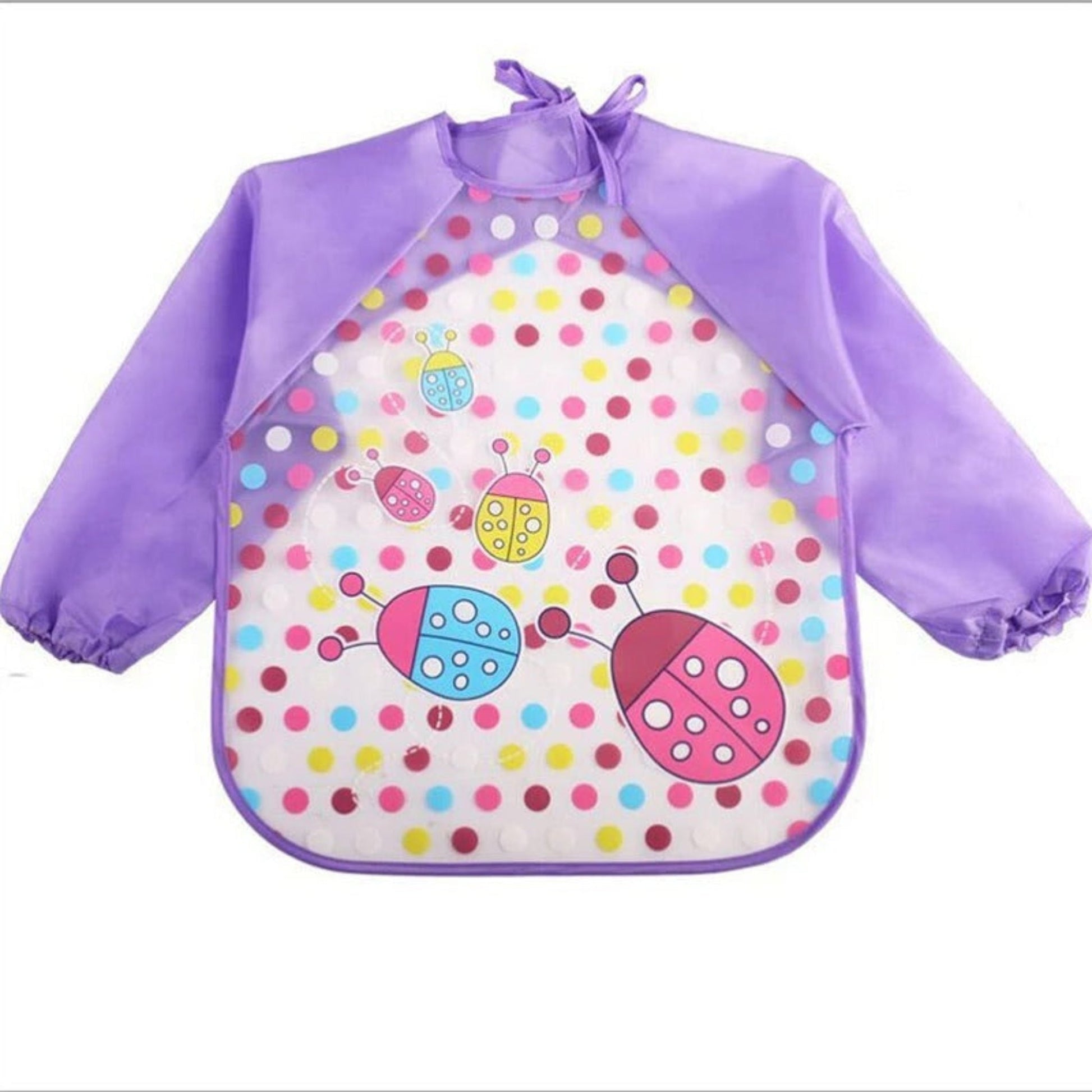 bavoir bébé manche longue étanche coloris violet motif coccinelle