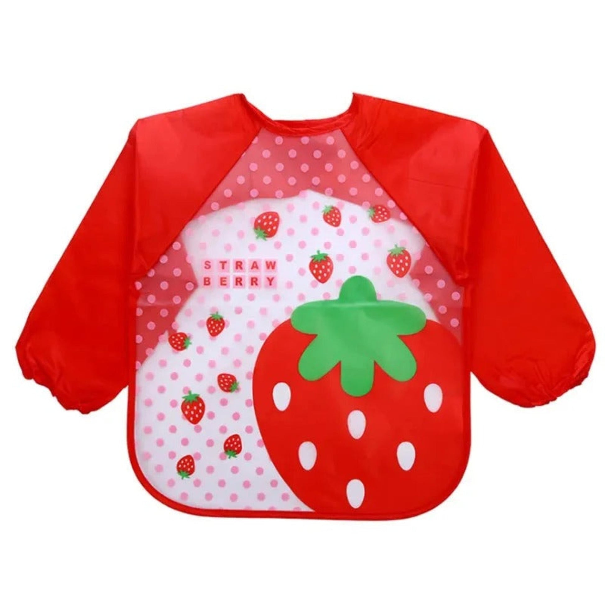 bavoir bébé manche longue étanche coloris rouge motif fraise