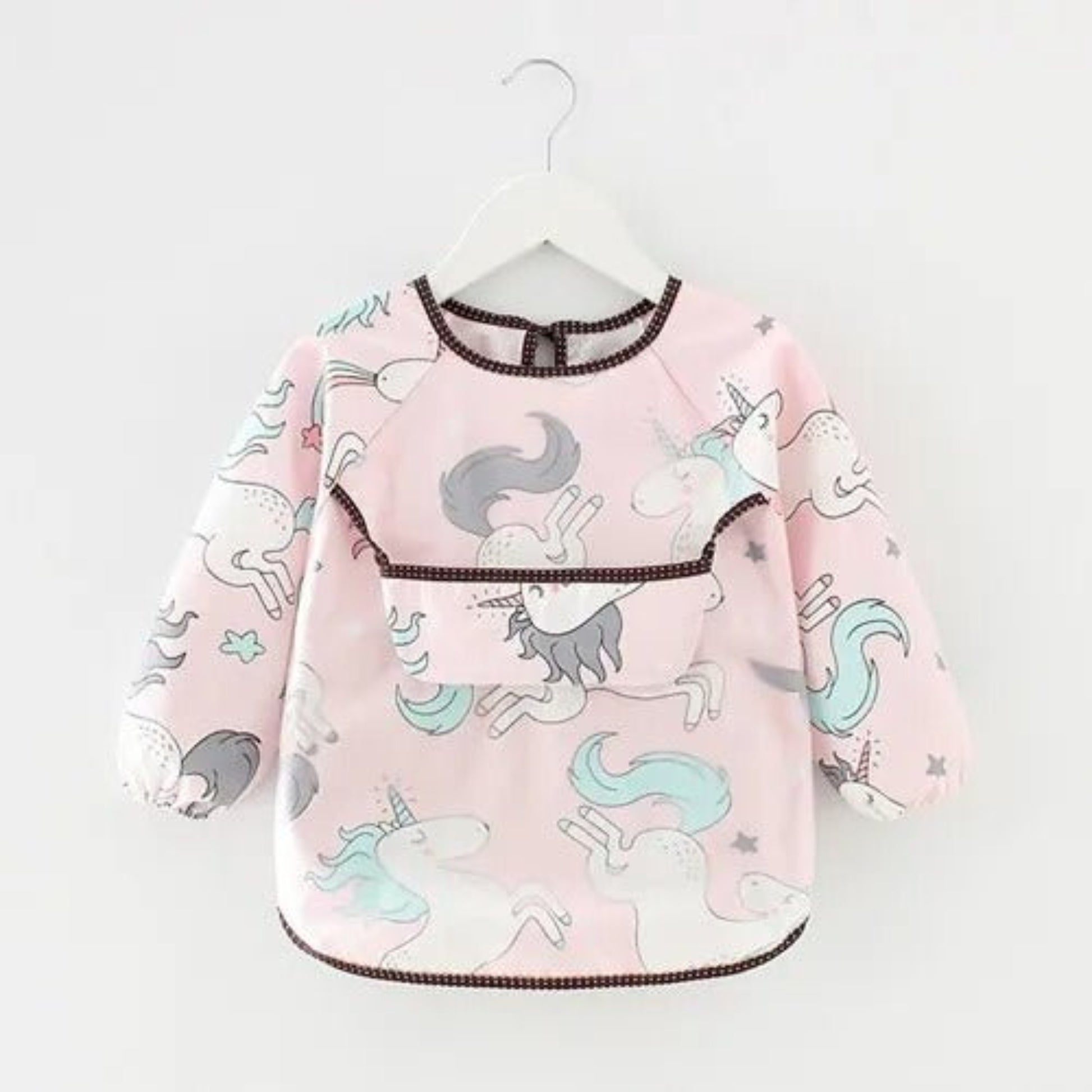 présentation du bavoir bébé manche longue imperméable motifs licornes