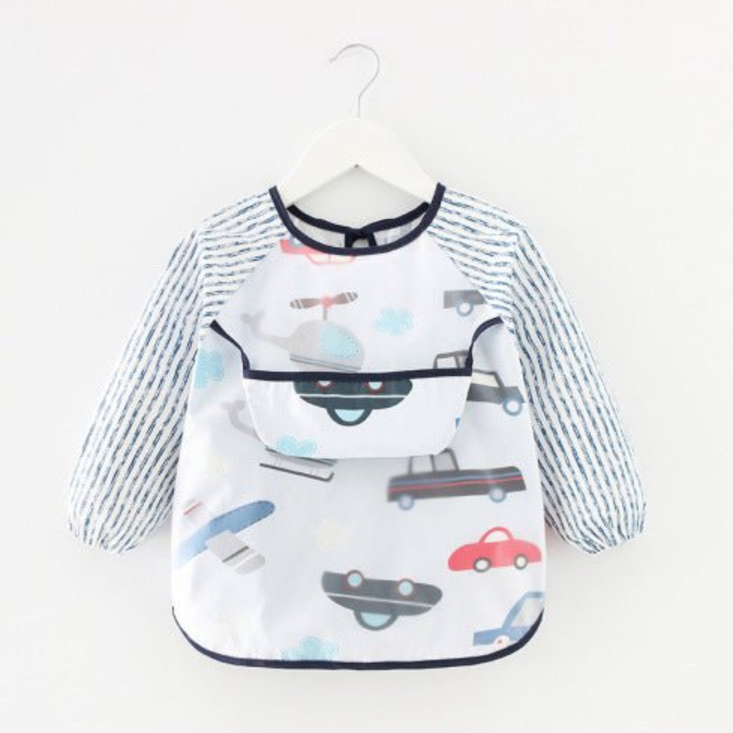présentation du bavoir bébé manche longue imperméable modèle véhicules