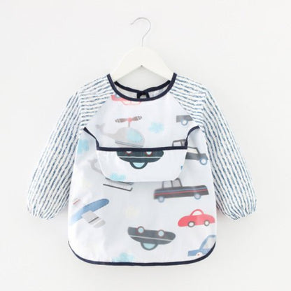 présentation du bavoir bébé manche longue imperméable modèle véhicules