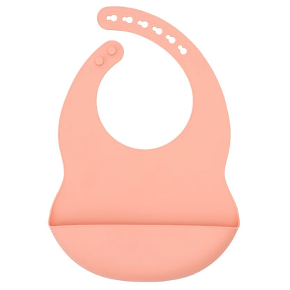 présentation du bavoir avec poche imperméable coloris saumon