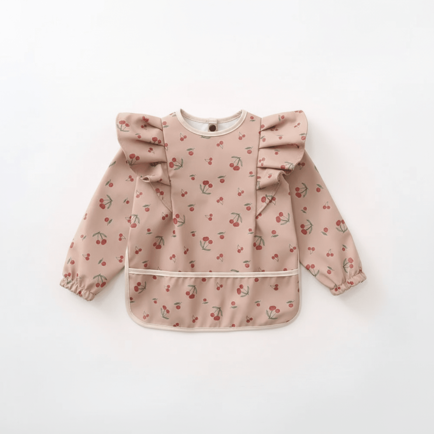 bavoir manche longue coloris rose motif cerises
