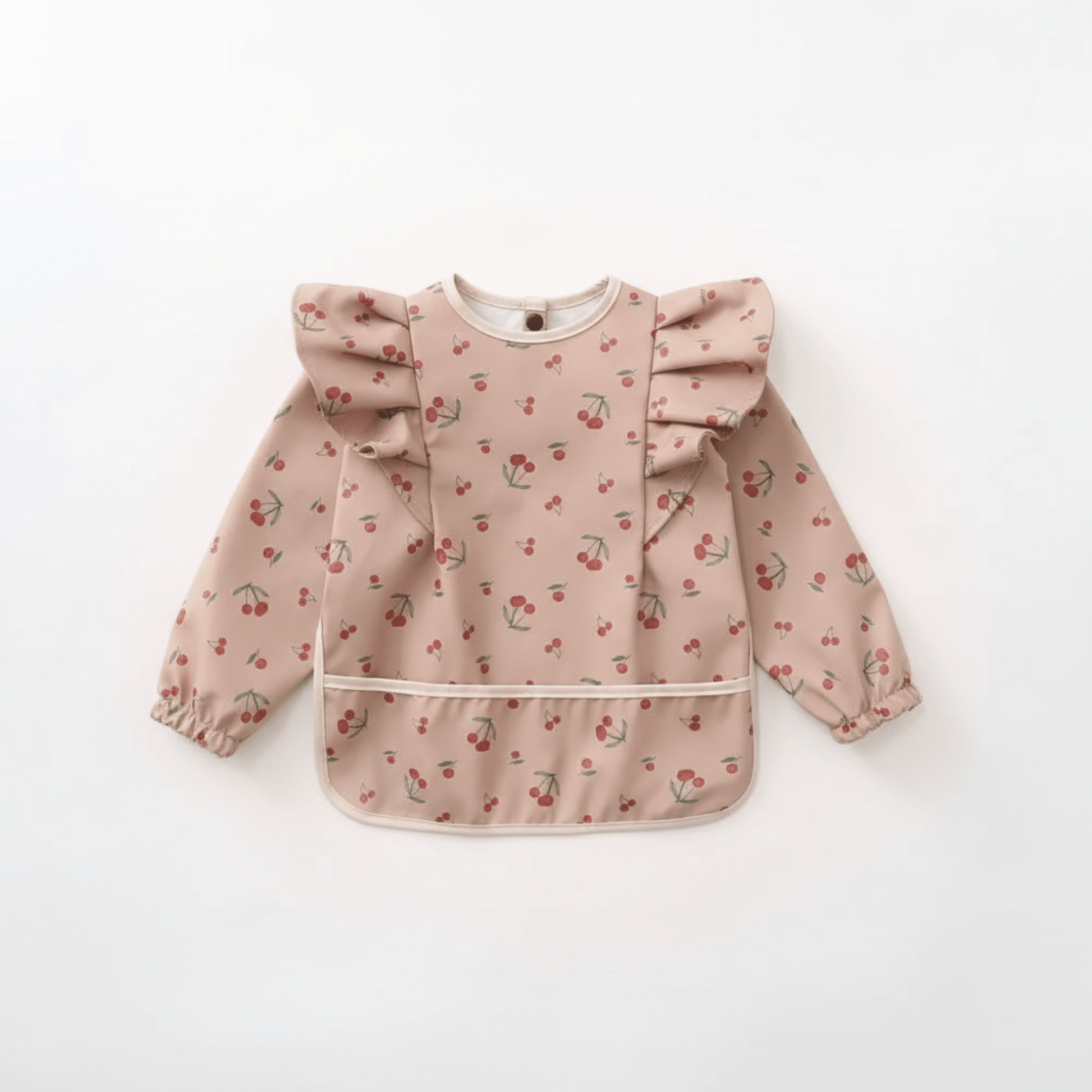 bavoir manche longue coloris rose motif cerises