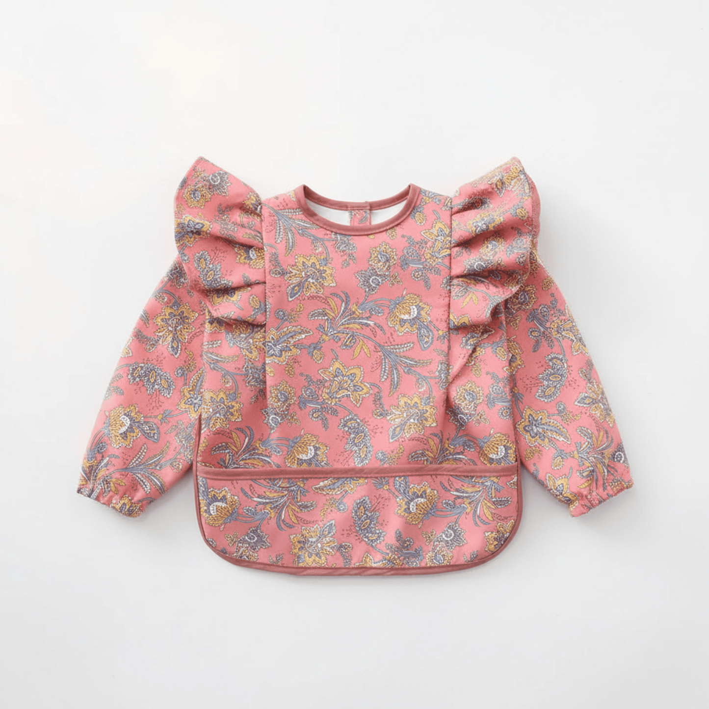 bavoir manche longue coloris rose motif floral