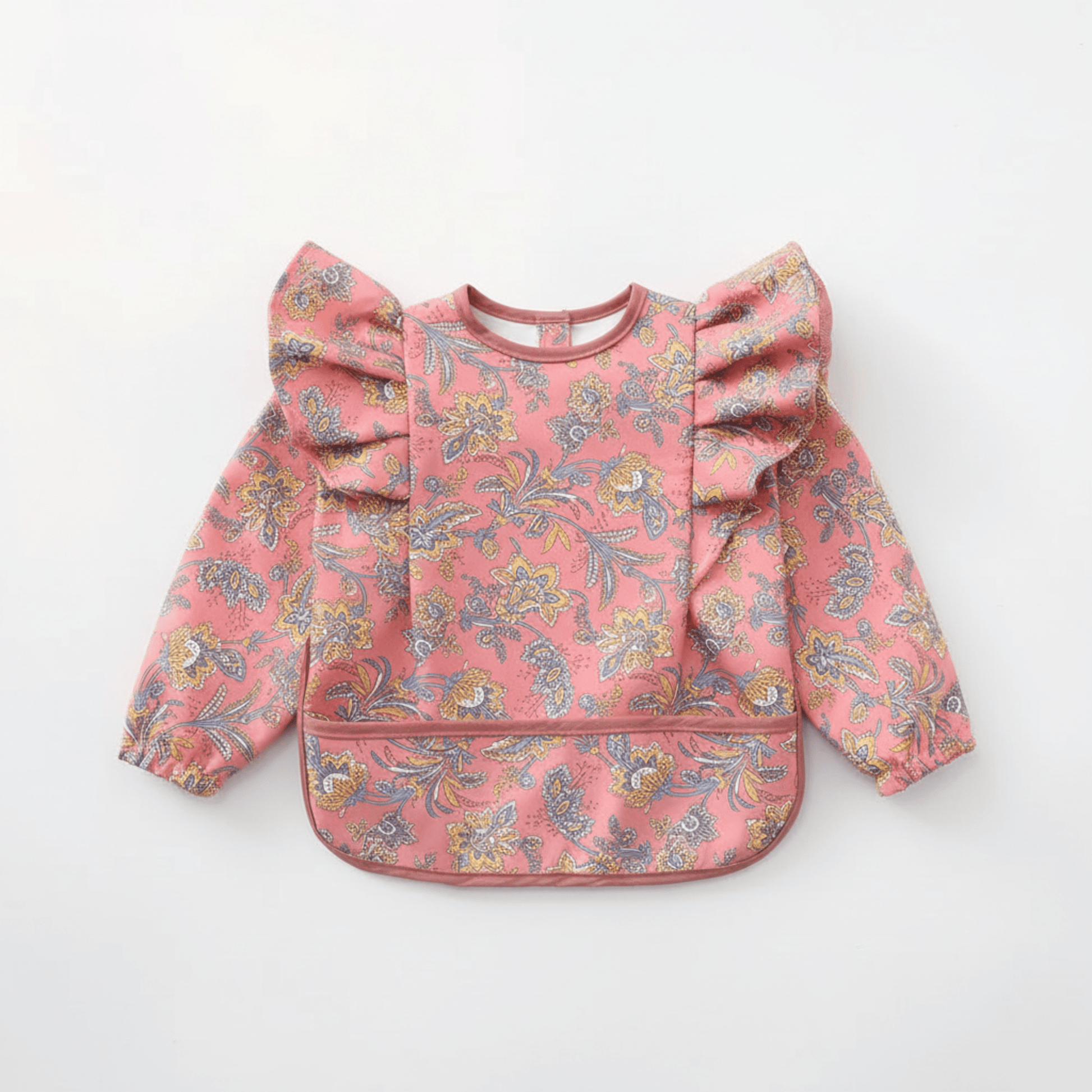 bavoir manche longue coloris rose motif floral