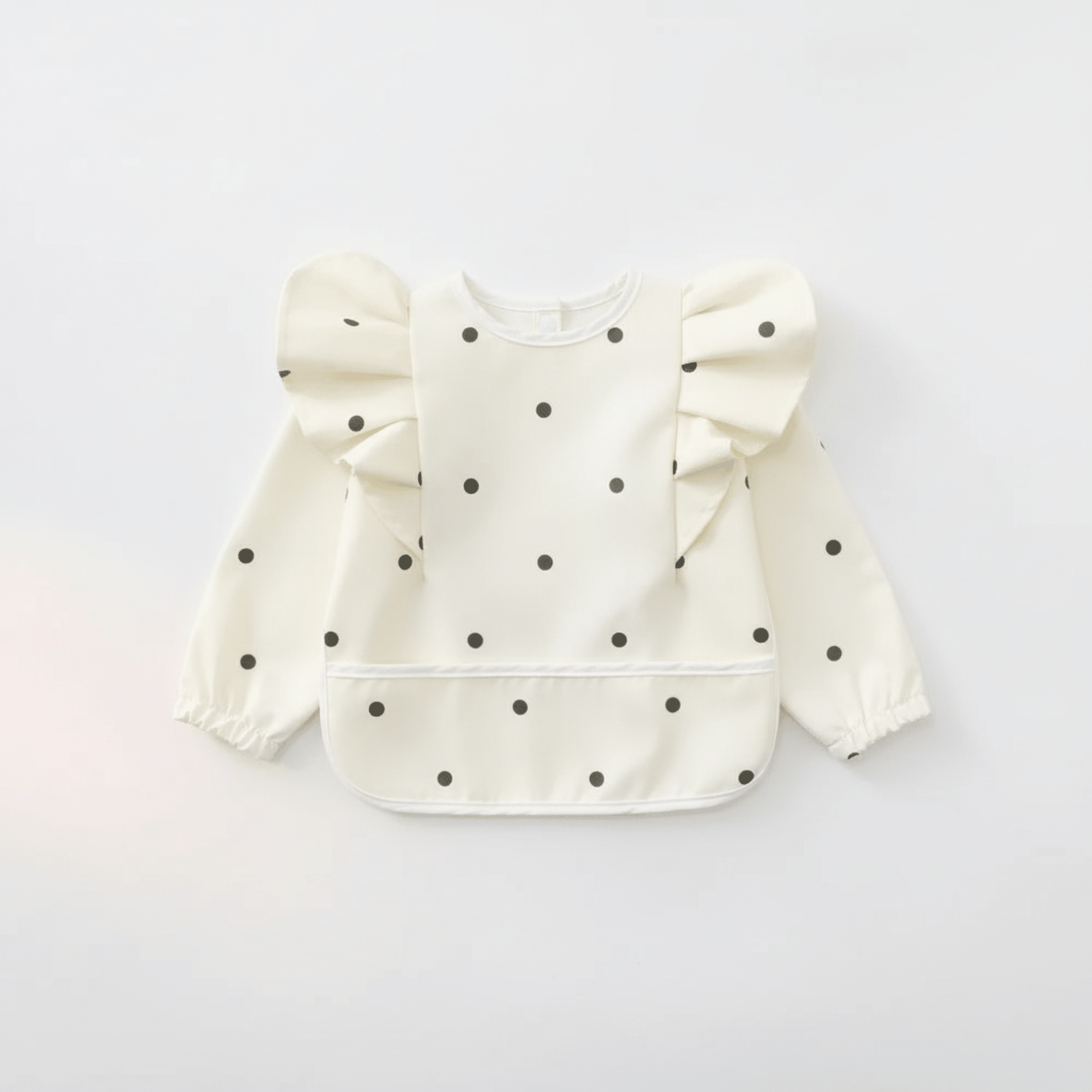 bavoir manche longue coloris blanc motif pois noirs