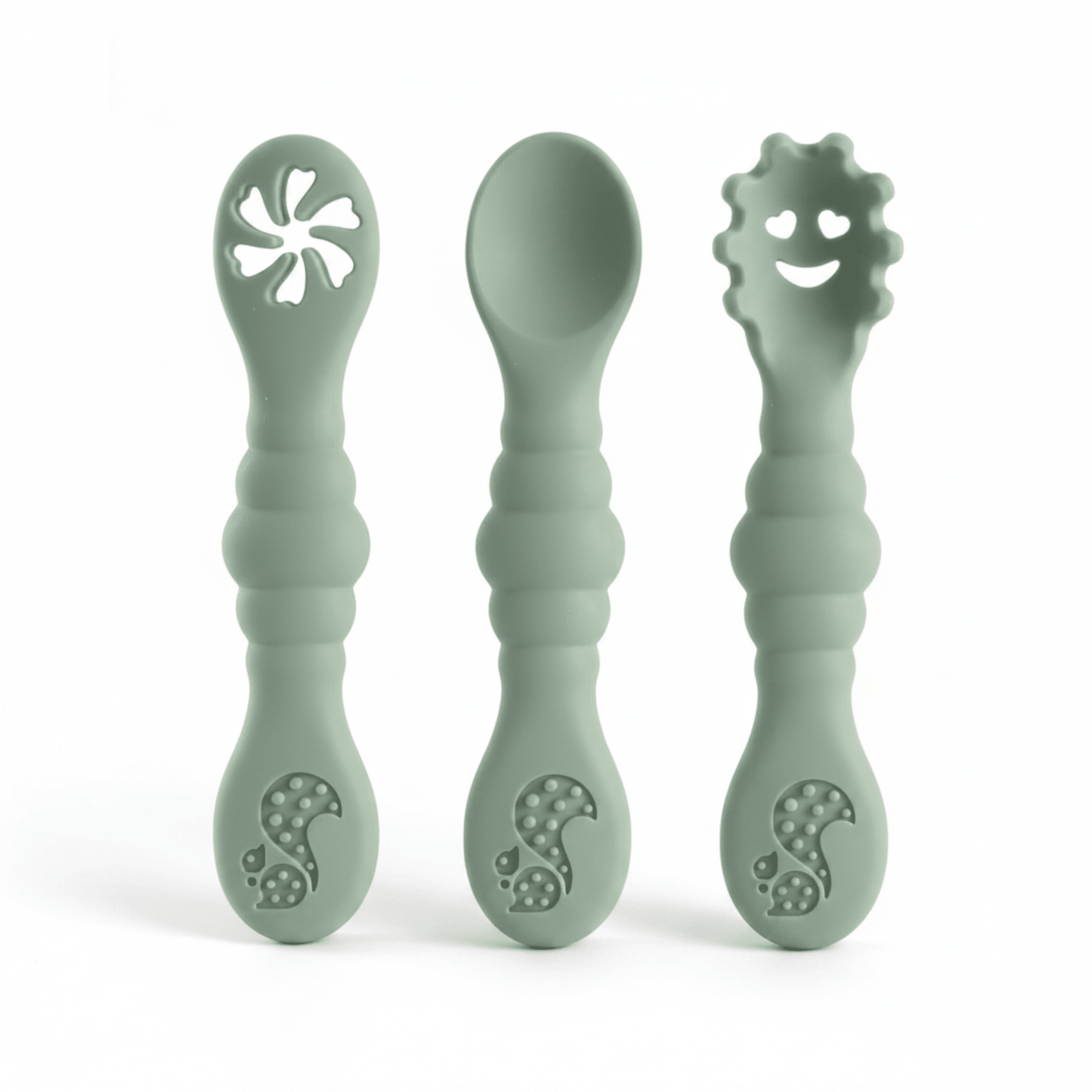 présentation du set de cuillere ergonomique bebe coloris vert