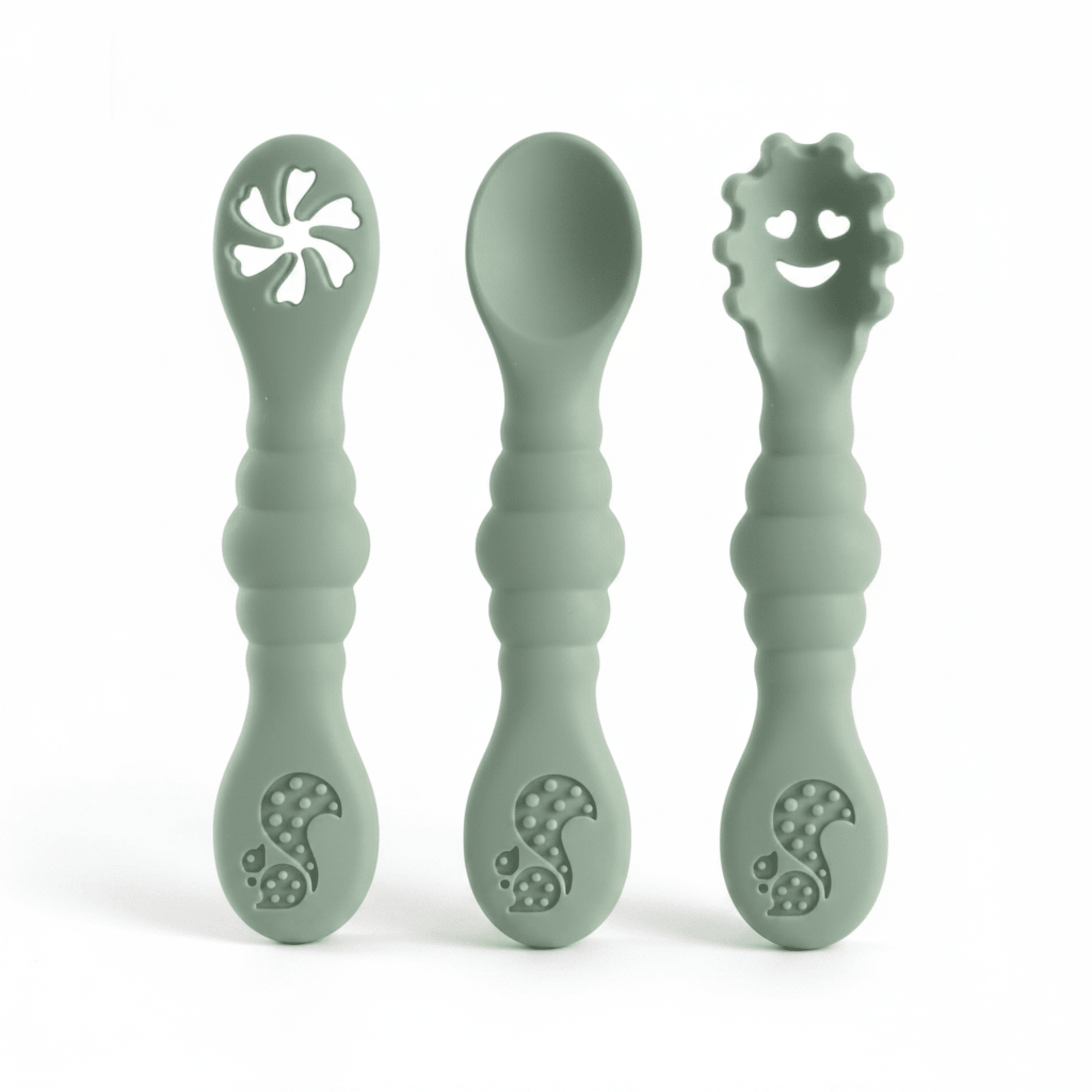 présentation du set de cuillere ergonomique bebe coloris vert