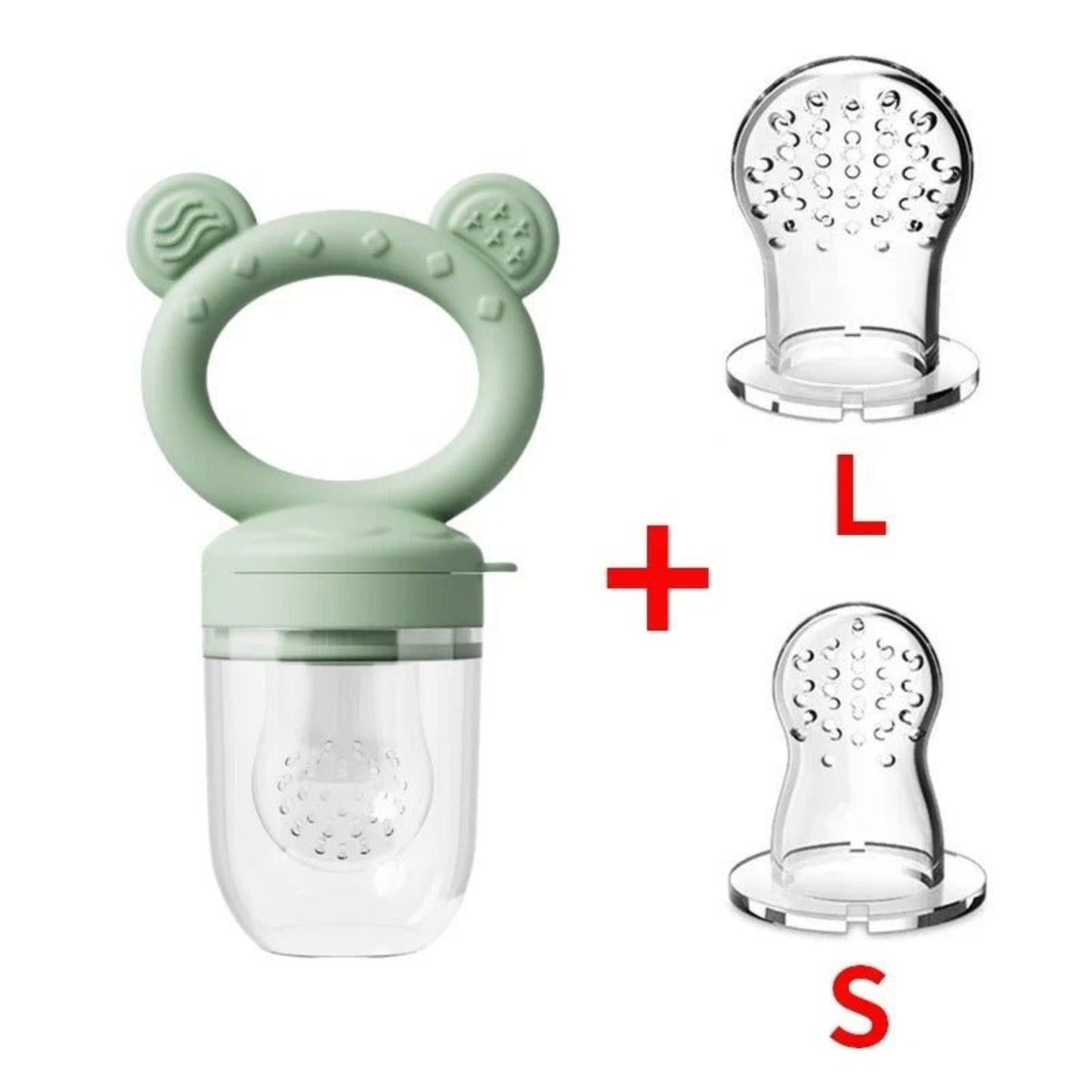 grignoteuse bebe ourson verte et ses tétines de rechange de taille S et L