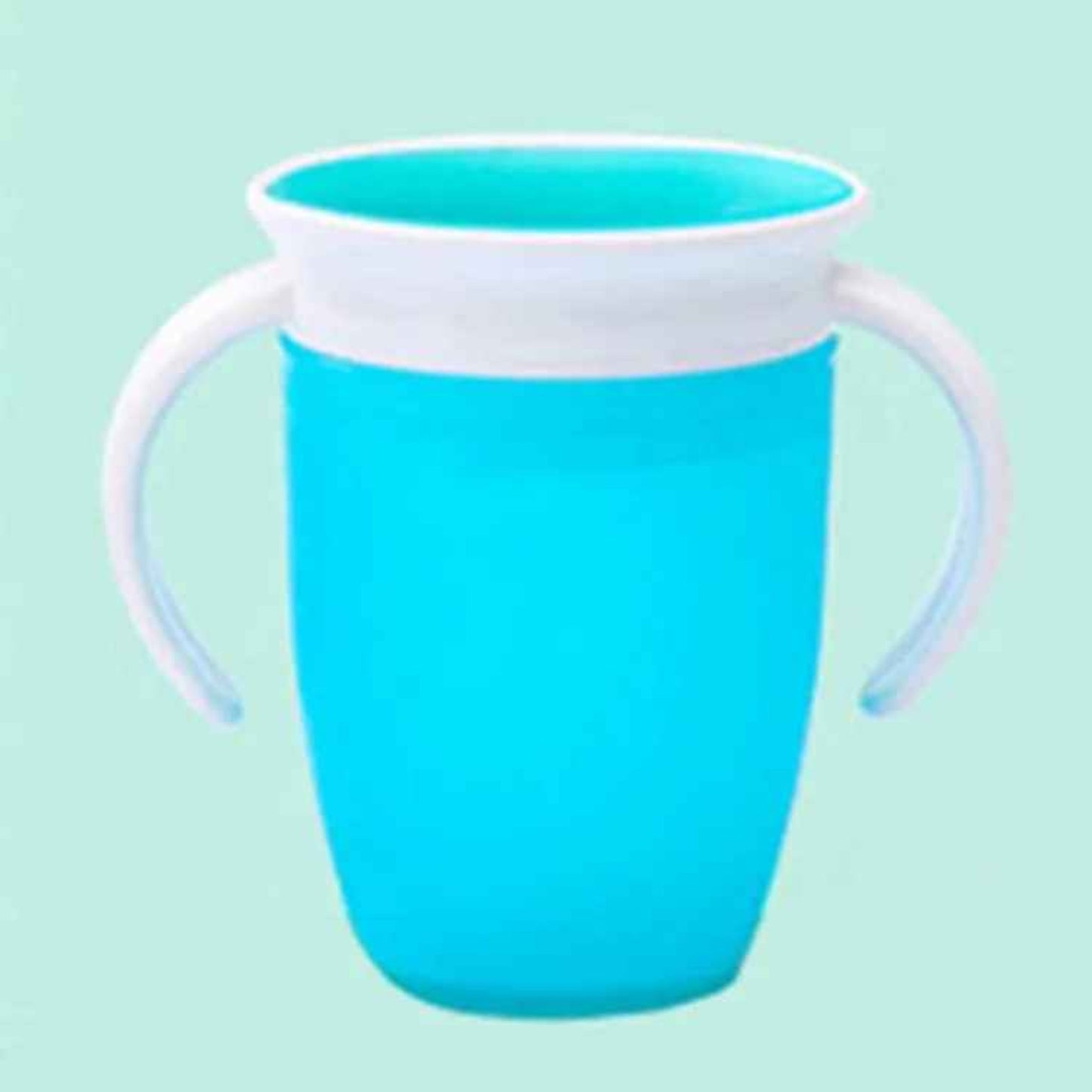 tasse d'apprentissage 360 coloris bleu avec anses bilatérales blanches