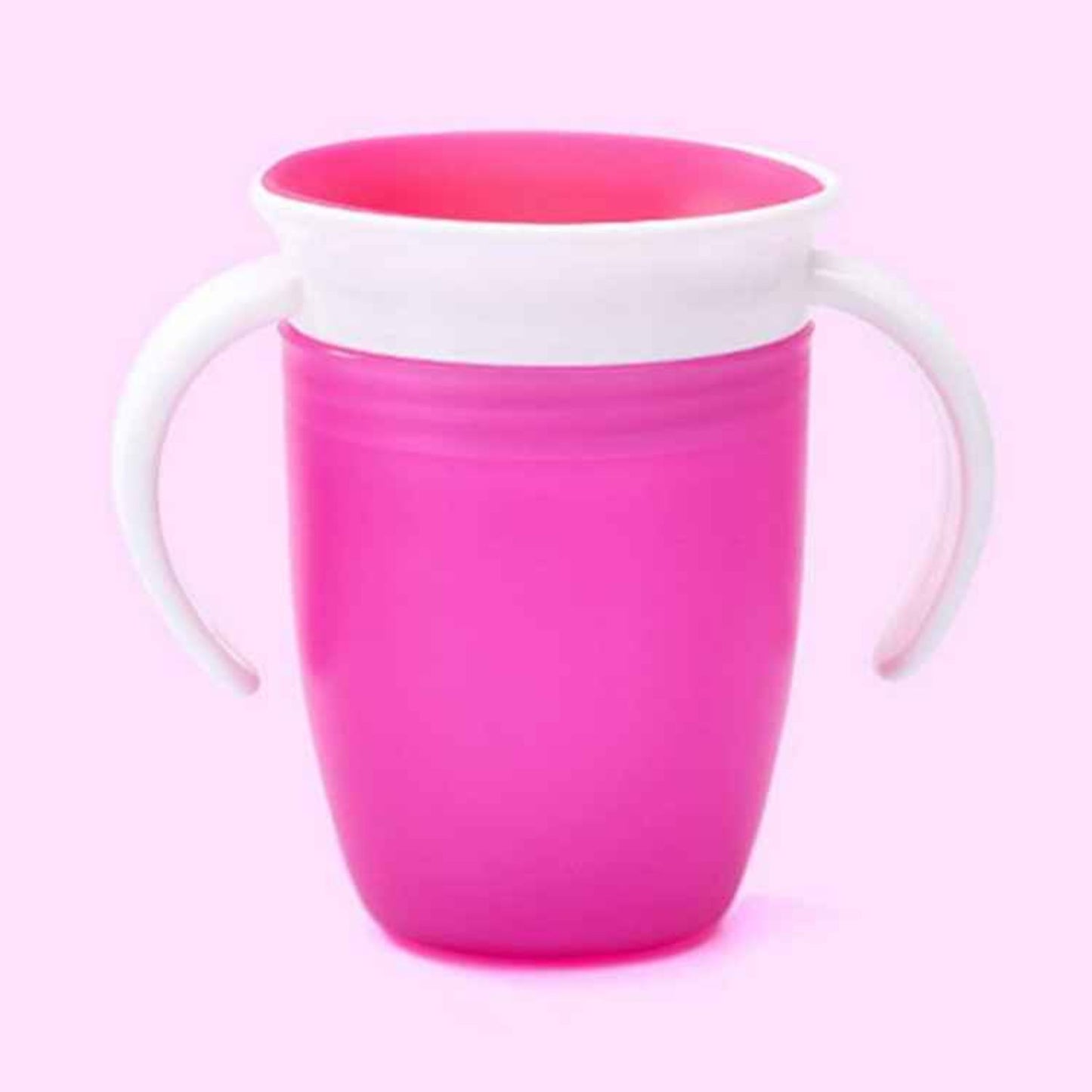tasse d'apprentissage 360 coloris rose avec anses bilatérales blanches