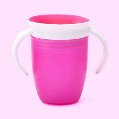 tasse d'apprentissage 360 coloris rose avec anses bilatérales blanches