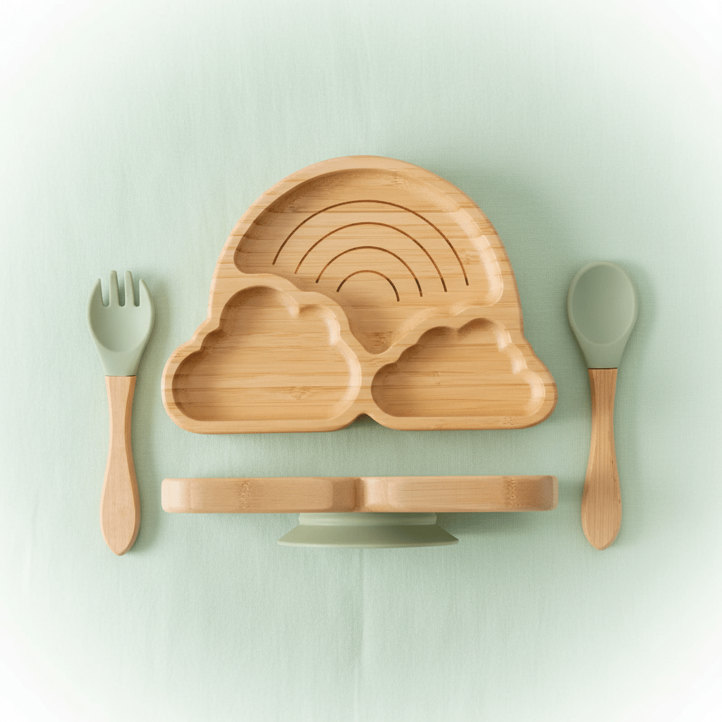 Vaisselle pour bebe | Assiette bambou compartimentée et ventousée