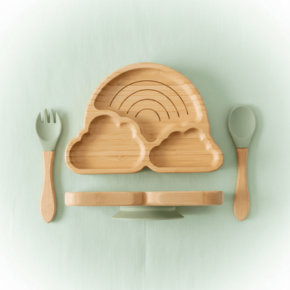 Vaisselle pour bebe | Assiette bambou compartimentée et ventousée