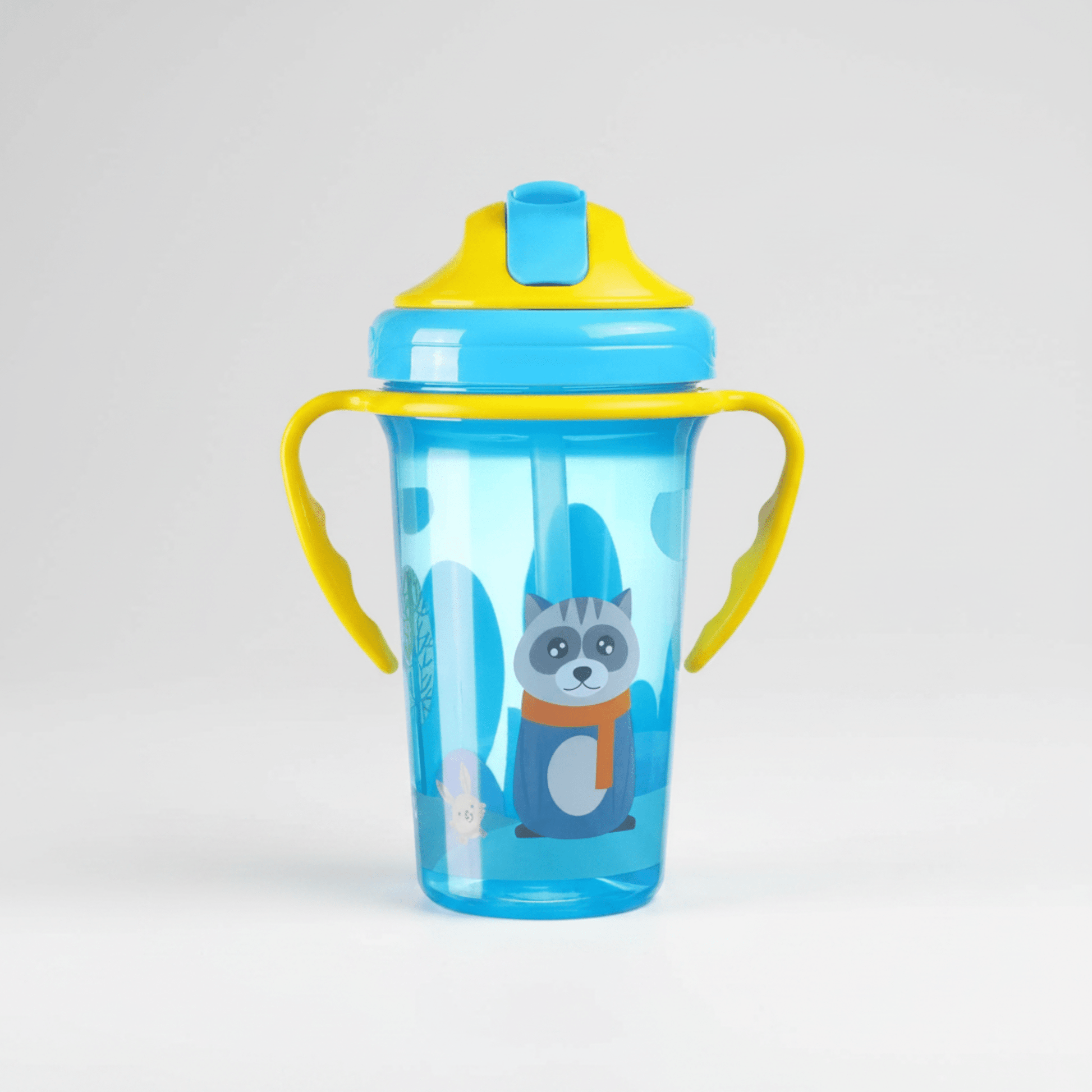 verre bebe gourde coloris bleu avec anses latérales jaunes