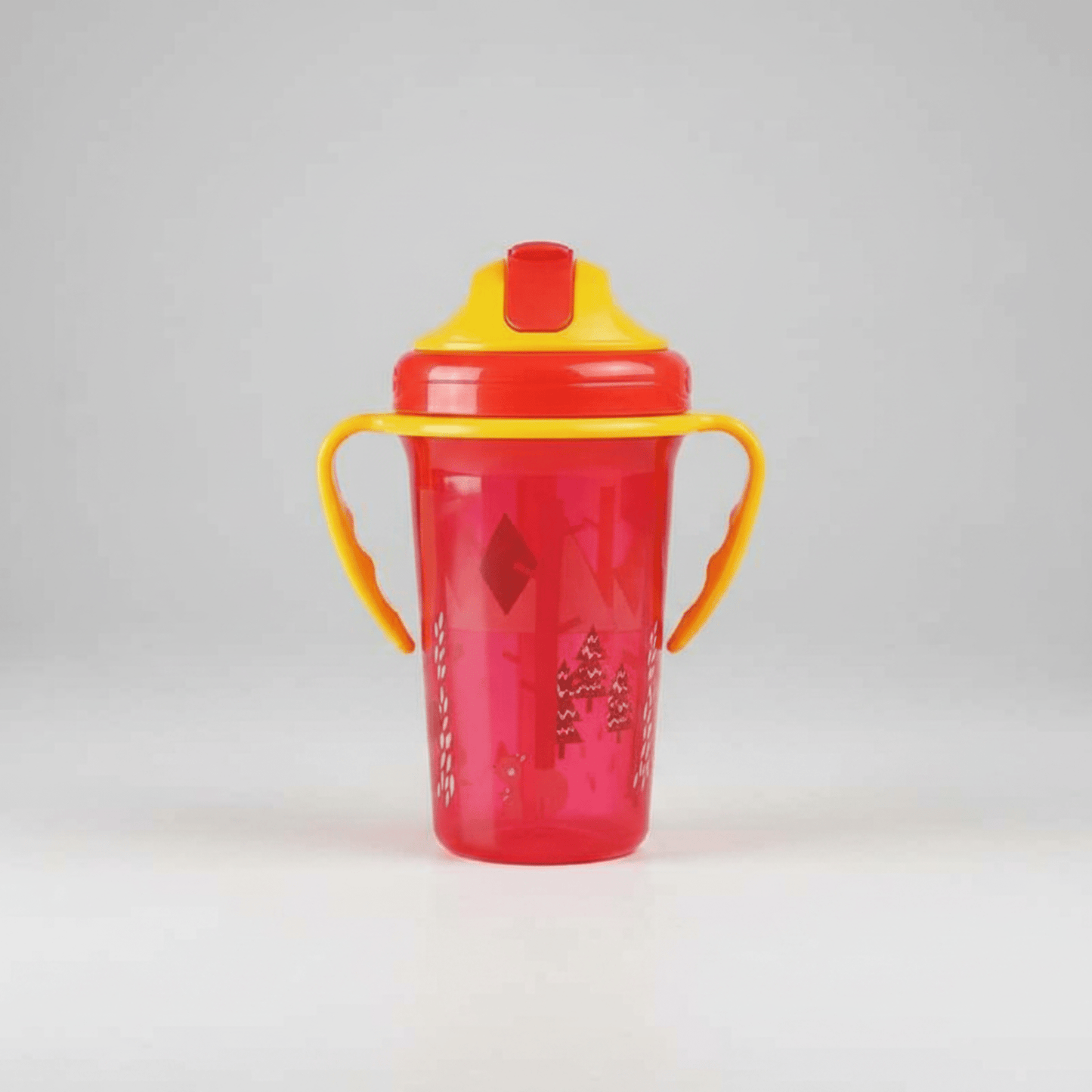 verre bebe gourde coloris rouge avec anses latérales jaunes