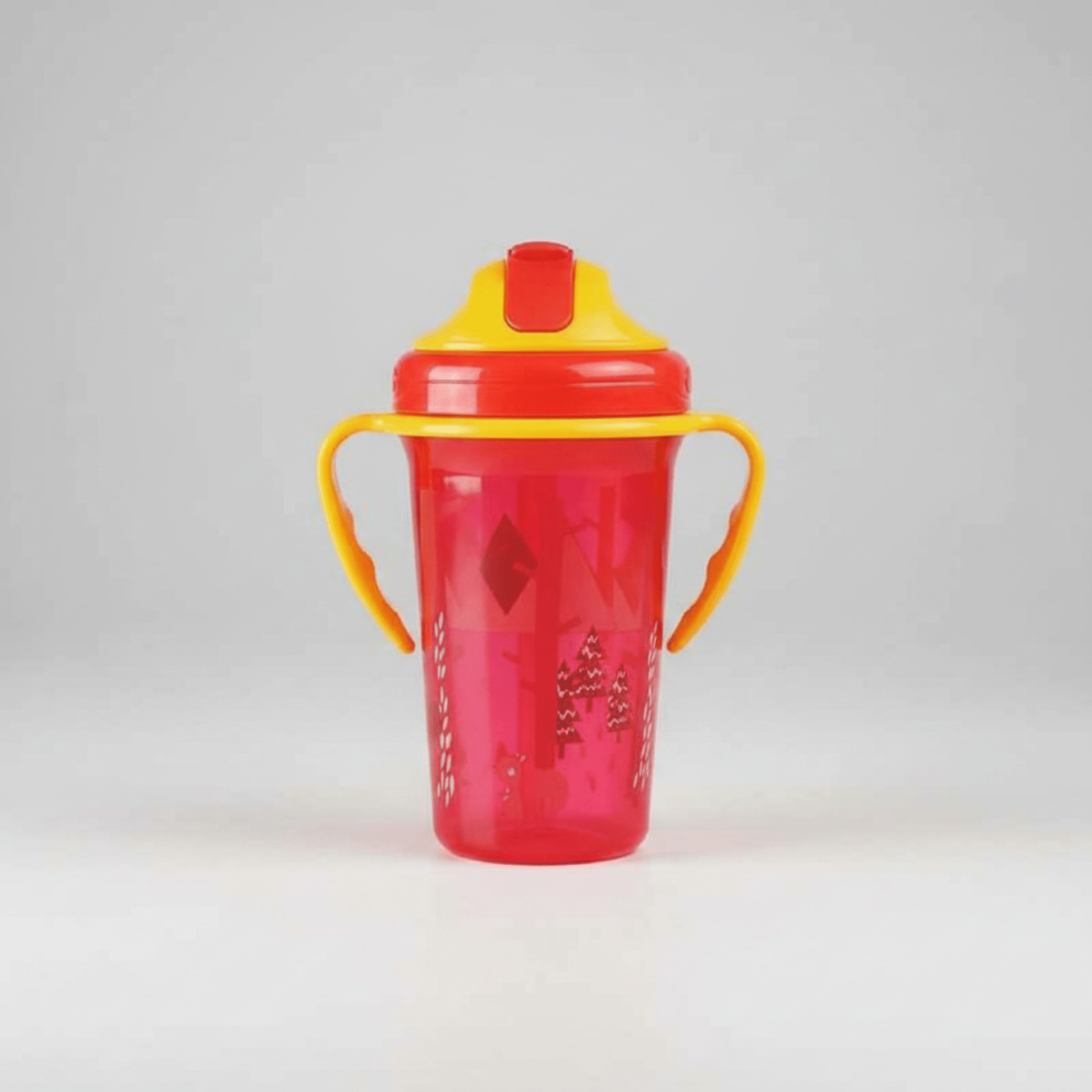 verre bebe gourde coloris rouge avec anses latérales jaunes