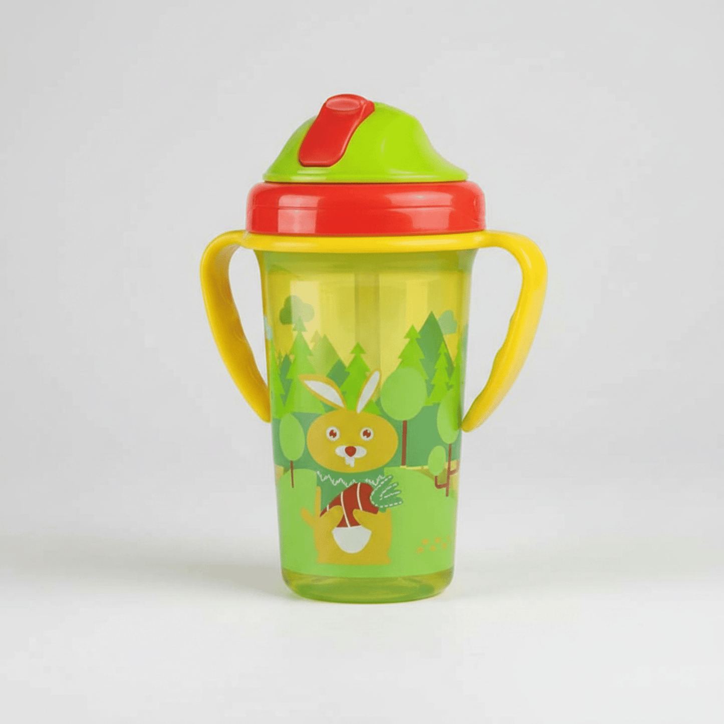 verre bebe gourde coloris vert avec anses latérales jaunes