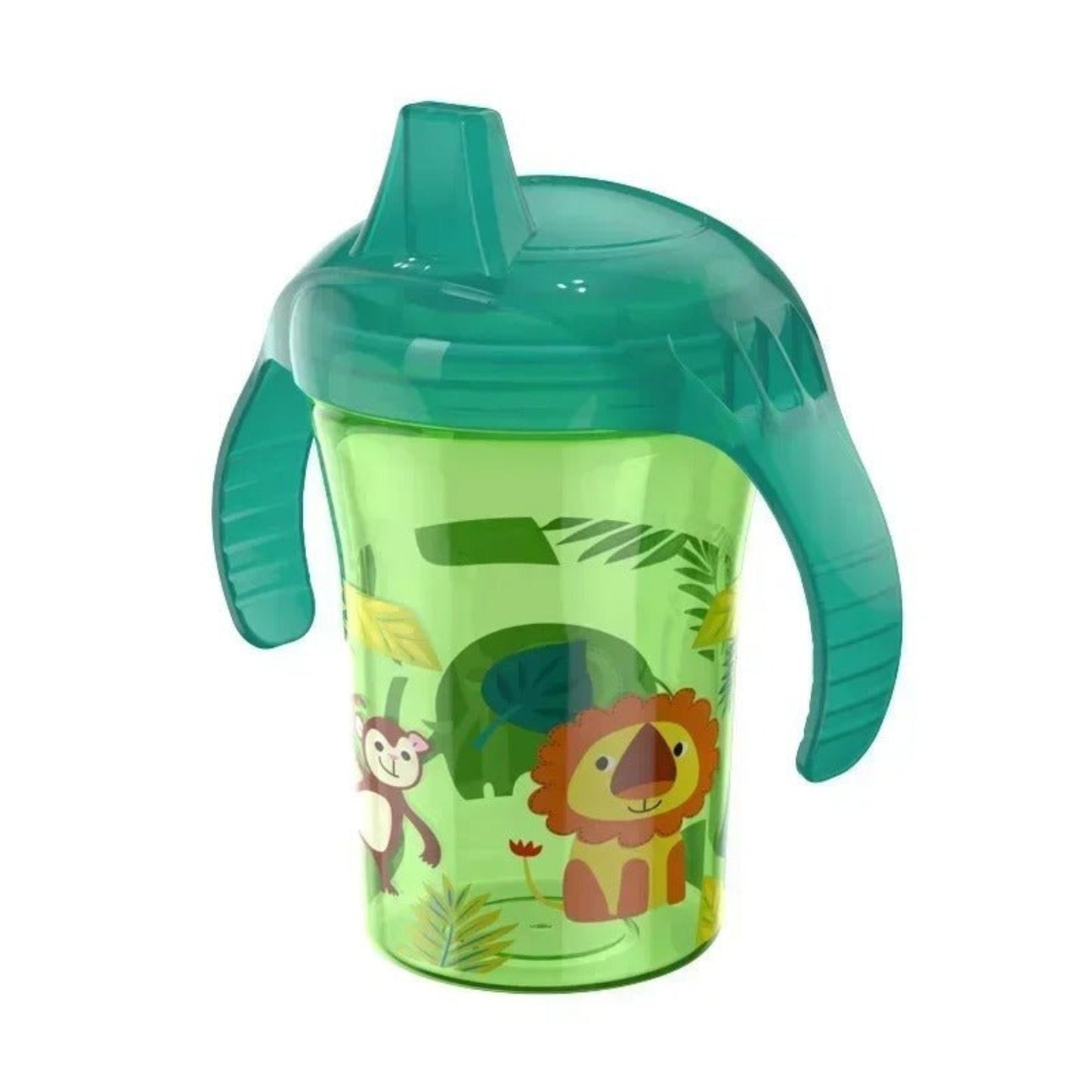 verre pour bébé coloris vert motif jungle, bouchon à anses vert foncé